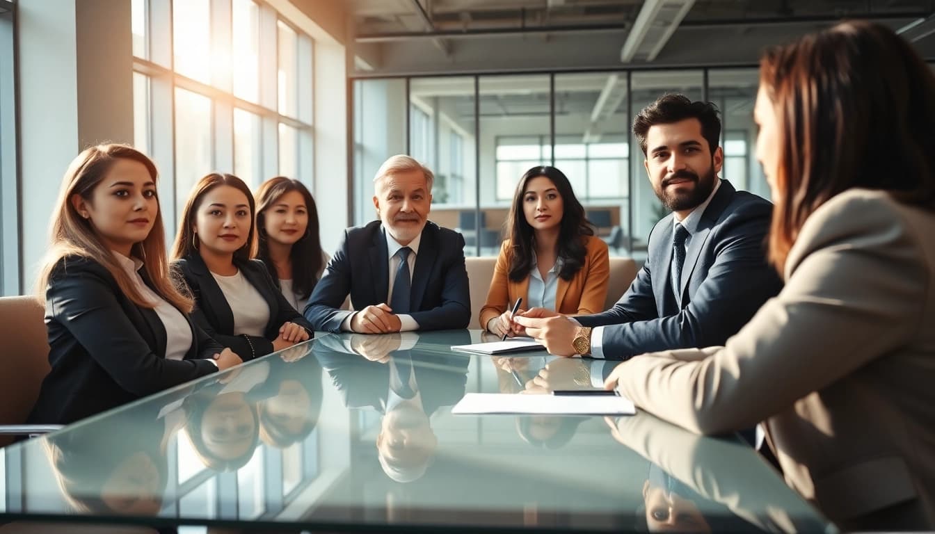 Headhunter Schweiz führt ein Interview mit Kandidaten in einem modernen Büro.