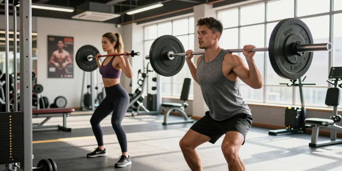 Aktive Szene im Astera Shop mit Fitnesssportlern beim Training und einer Vielzahl von Geräten im Hintergrund.