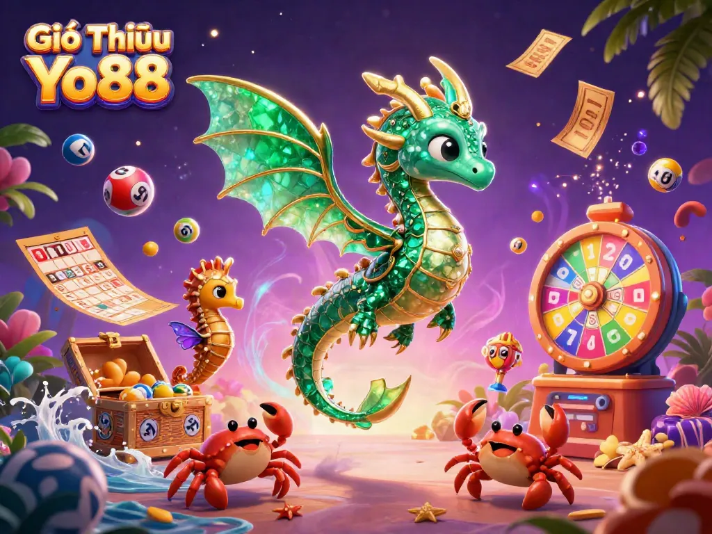 Engaging scene of Giới Thiệu Yo88 featuring a sea dragon and vibrant gambling elements.