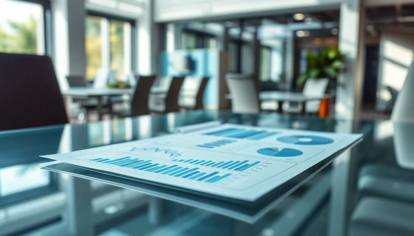 ETF-Analyse mit professionellen Grafiken auf einem Tisch in einem modernen Büro.