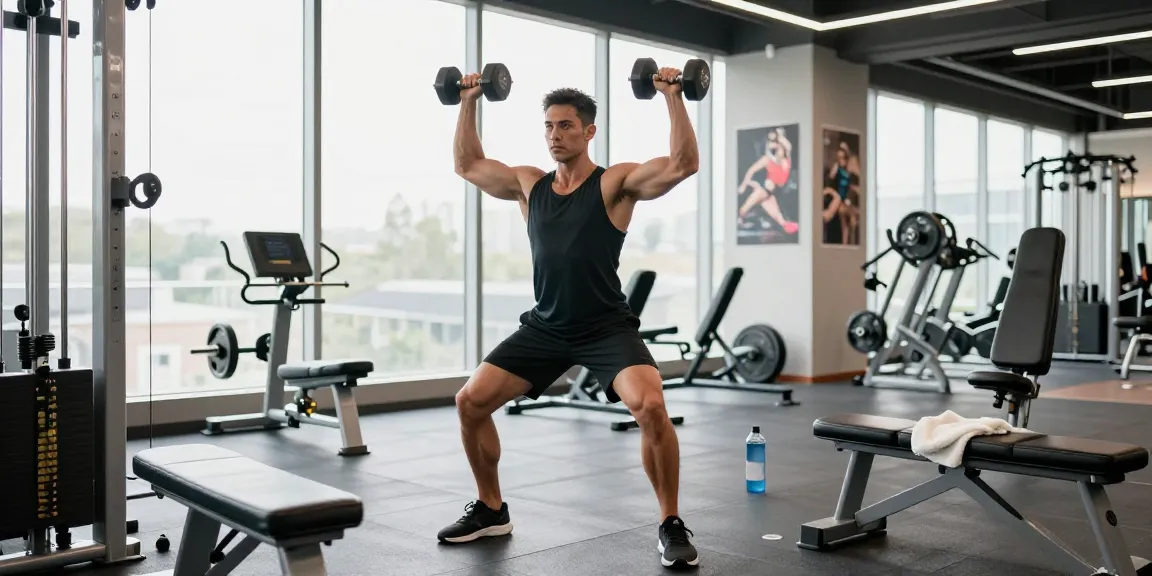 Training im Anabolika Shop mit Bodybuilder, Gewichten und motivierenden Elementen.