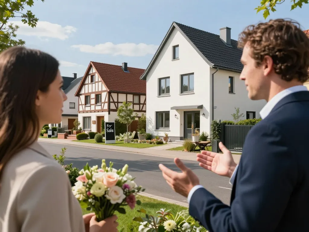 Immobilienmakler, der eine Immobilie in Frankfurt Eschersheim präsentiert und die Dienstleistungen von Immobilienmakler Frankfurt Eschersheim hervorhebt.