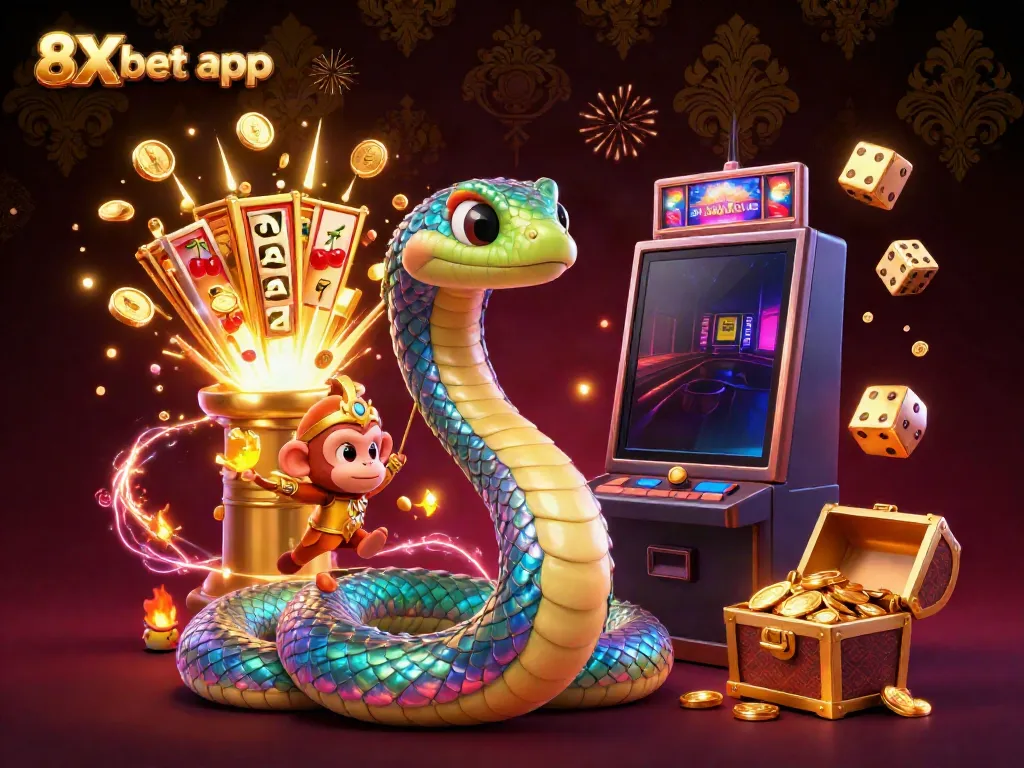 Engage with the thrilling 8Xbet app, featuring vibrant characters and explosive casino action.