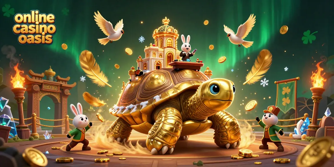 Play exciting games at an online casino ohne oasis with a vibrant scene featuring a golden tortoise casino.