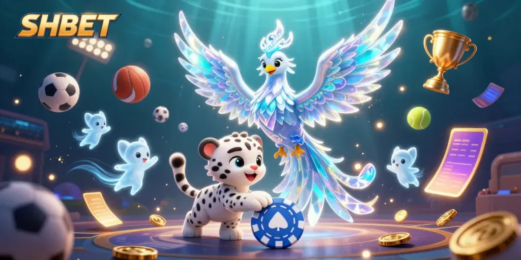 Experience thrilling moments at SHBET Casino with an enchanting 3D ice phoenix and playful characters.