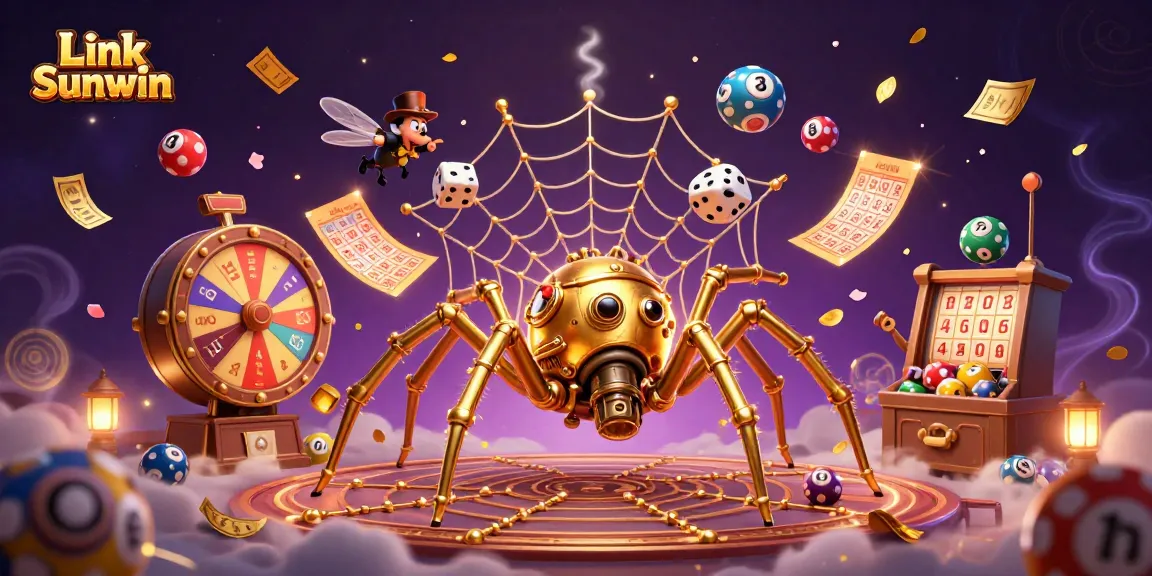 Win exciting prizes with Link Sunwin in a vibrant 3D casino scene featuring colorful elements.