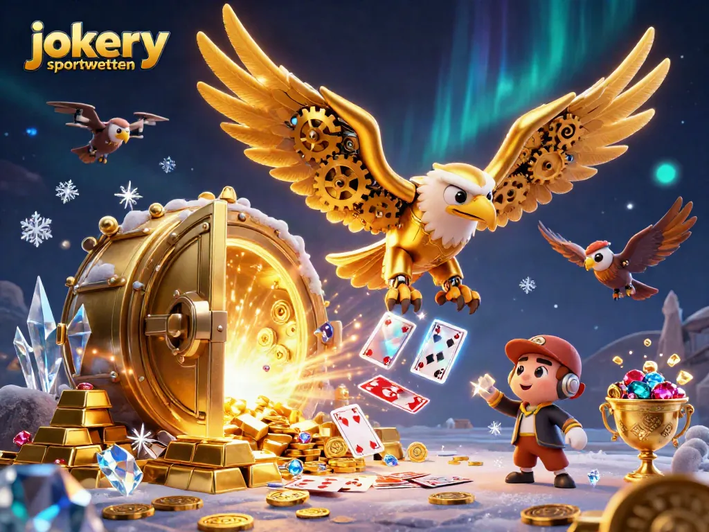 Experience the thrill of jokery sportwetten with vibrant 3D illustration showcasing dynamic casino elements.