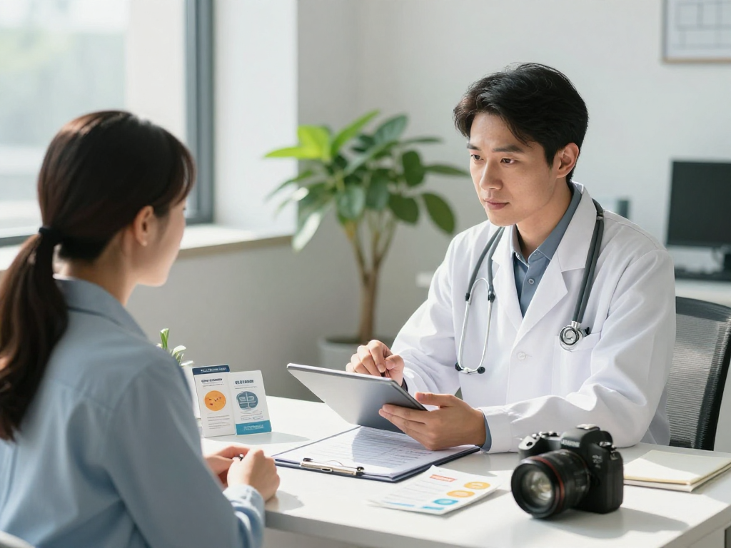 Healthcare professional discussing sensitive data in a modern medical setting, emphasizing Gesundheitswesen Arzt.