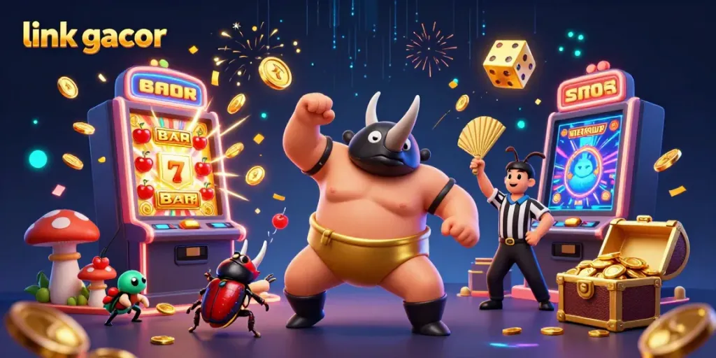 Experience the excitement of winning with link gacor in this vibrant casino-themed illustration.