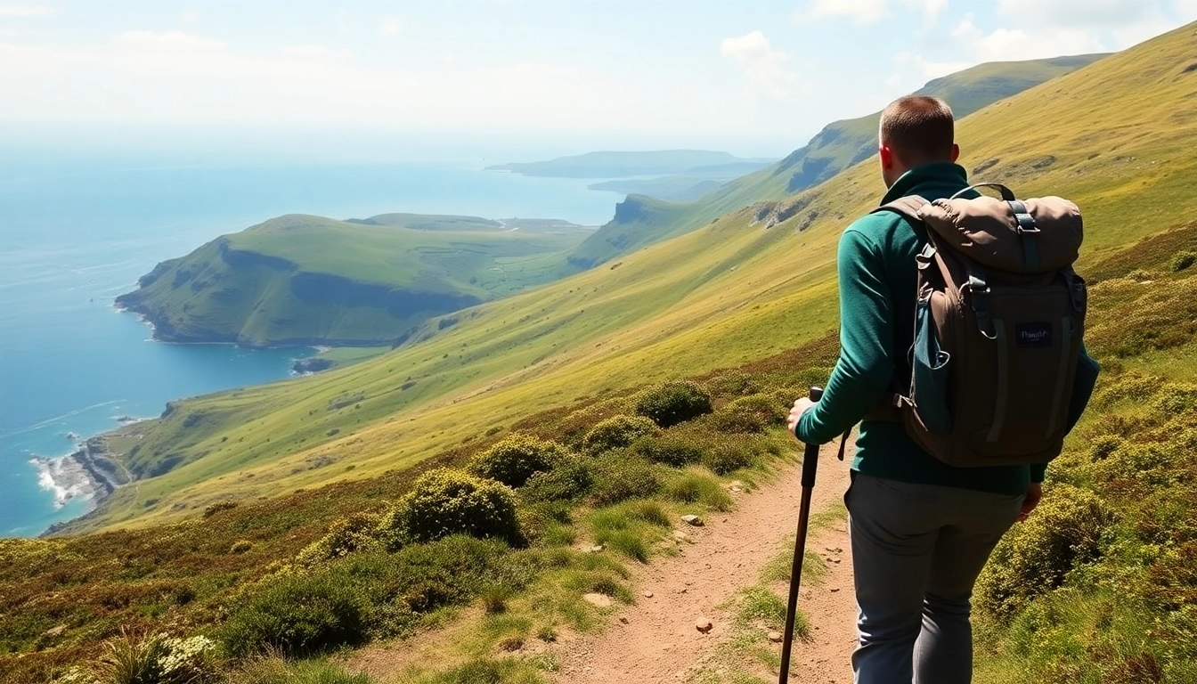 Erkunde den Beara Way Irland mit einem Wanderer auf einem malerischen Pfad, umgeben von Natur.
