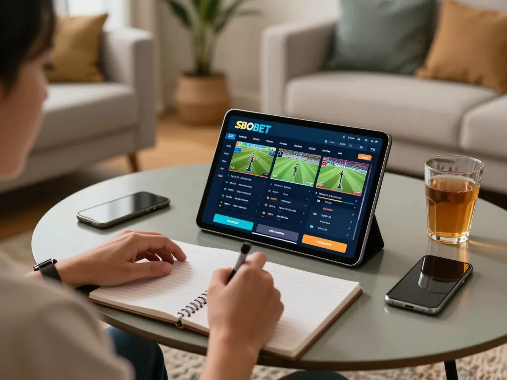 Antarmuka taruhan mobile SBOBET ditampilkan di layar saat pengguna melacak strategi taruhan mereka di rumah