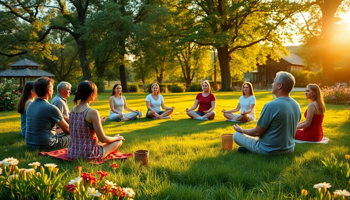 Erlebe Spirituelle Seminare in einer friedlichen Umgebung mit meditierenden Teilnehmern.