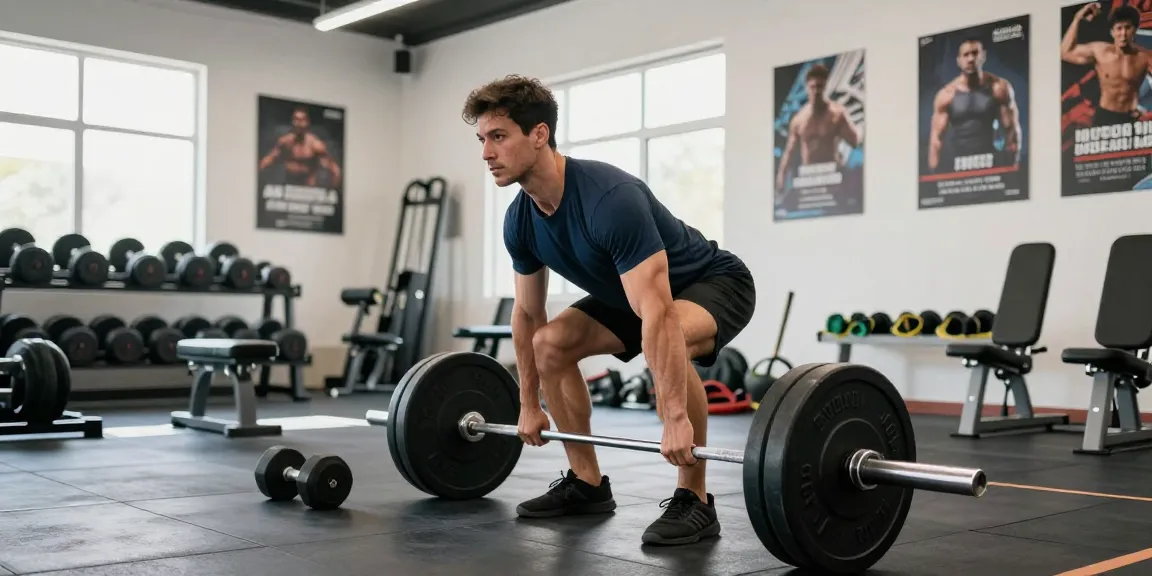 Selliza Shop: Athlet in modernem Fitnessstudio beim Deadlifting für Kraft und Leistung.