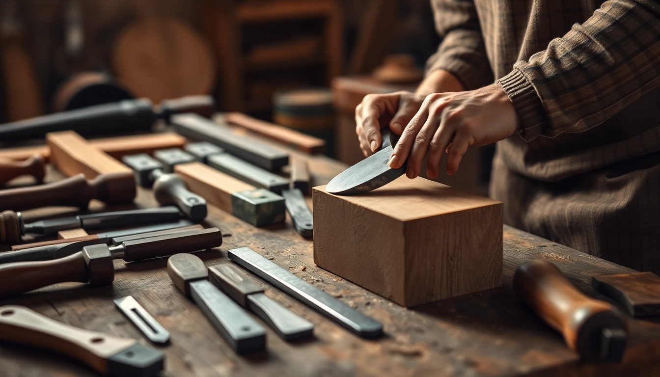 Skilled craftsman utilizing stemmwerkzeug for precision woodworking.