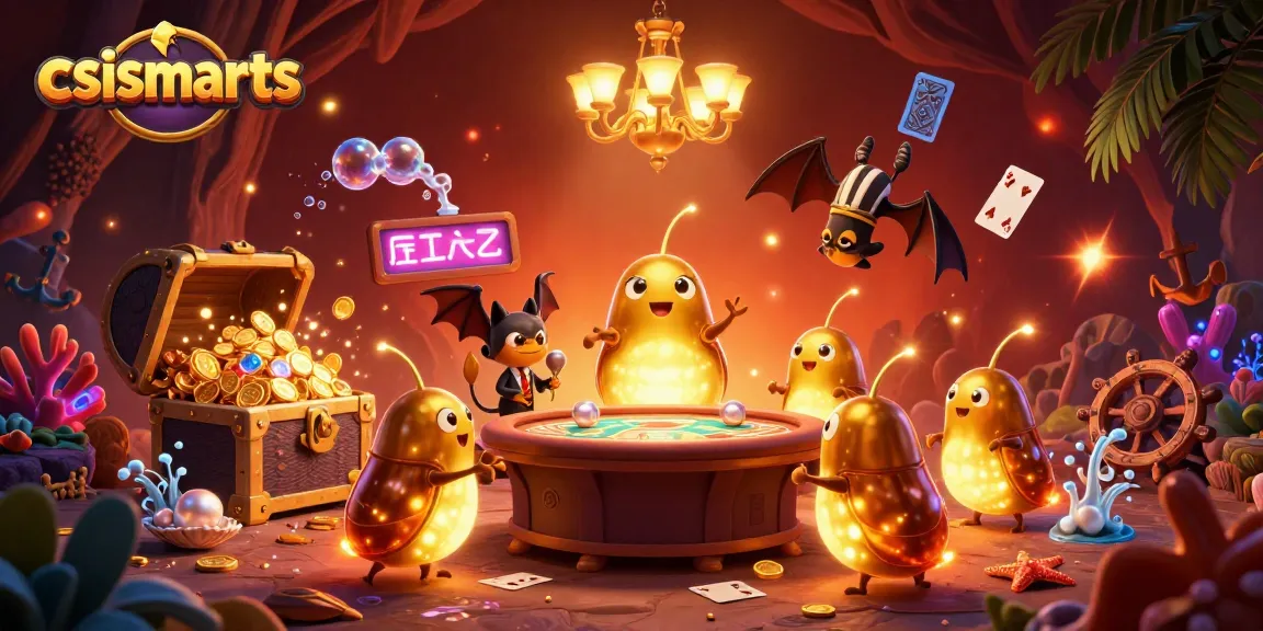 csismarts illuminates a cave casino scene filled with vibrant glowworms and gaming elements