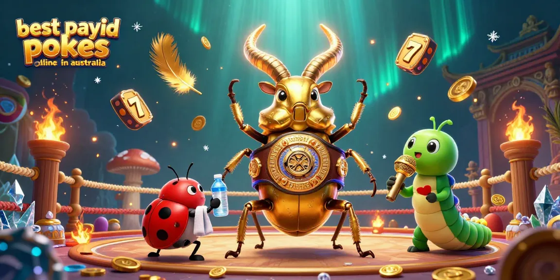 Engaging action in the best payid pokes online in australia featuring a giant golden stag beetle and vibrant casino elements.