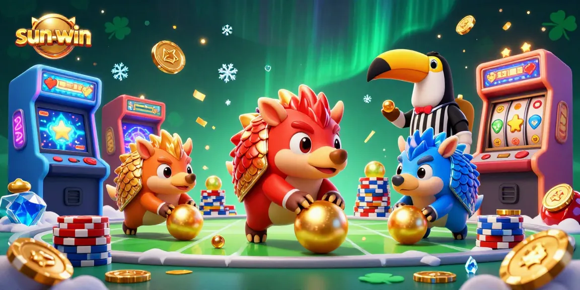 Engage in thrilling gameplay with sun-win, featuring rival pangolins in a dynamic casino scene.