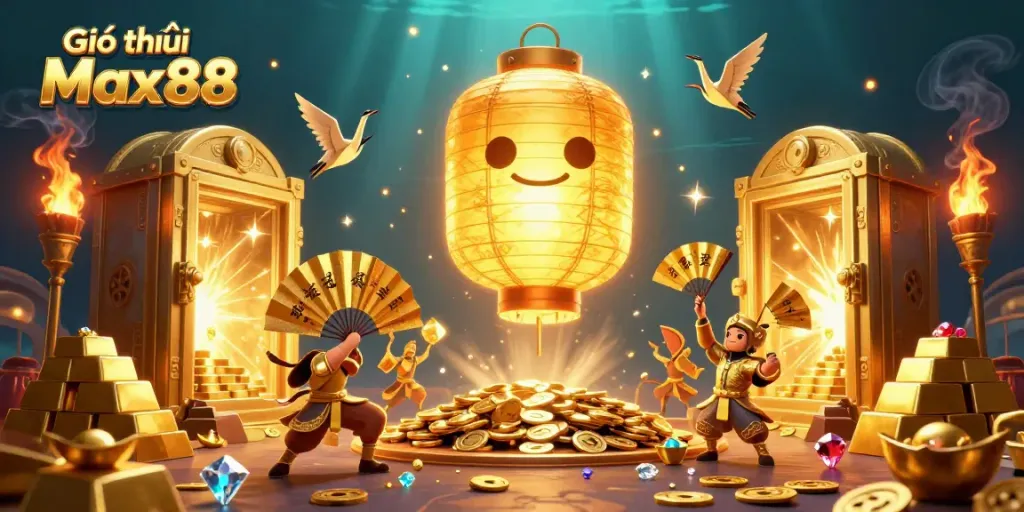 Experience the excitement of Giới thiệu Max88 with dynamic gaming elements and characters in a vibrant casino scene.