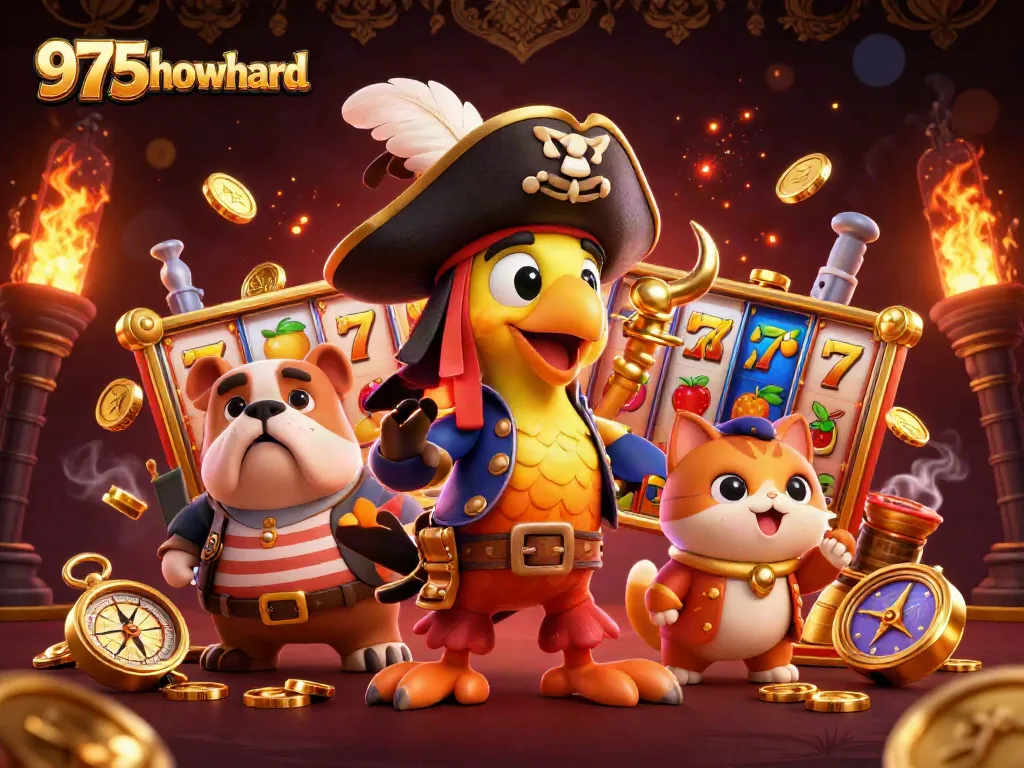 Engage with 975howard's vibrant 3D casino scene featuring iconic game elements and lively characters.