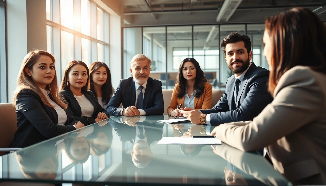 Headhunter Schweiz führt ein Interview mit Kandidaten in einem modernen Büro.