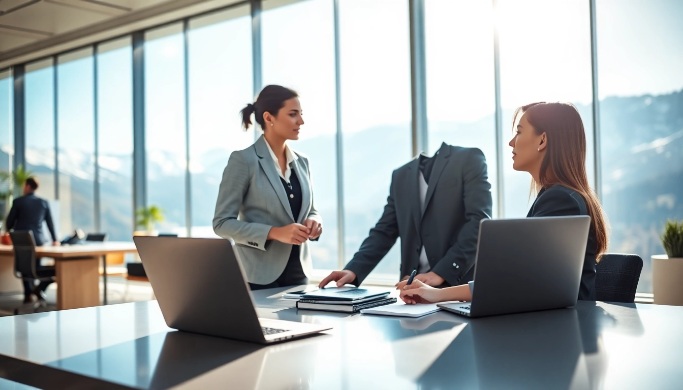 Headhunter Schweiz im Gespräch mit einem Kandidaten in einem modernen Büro.