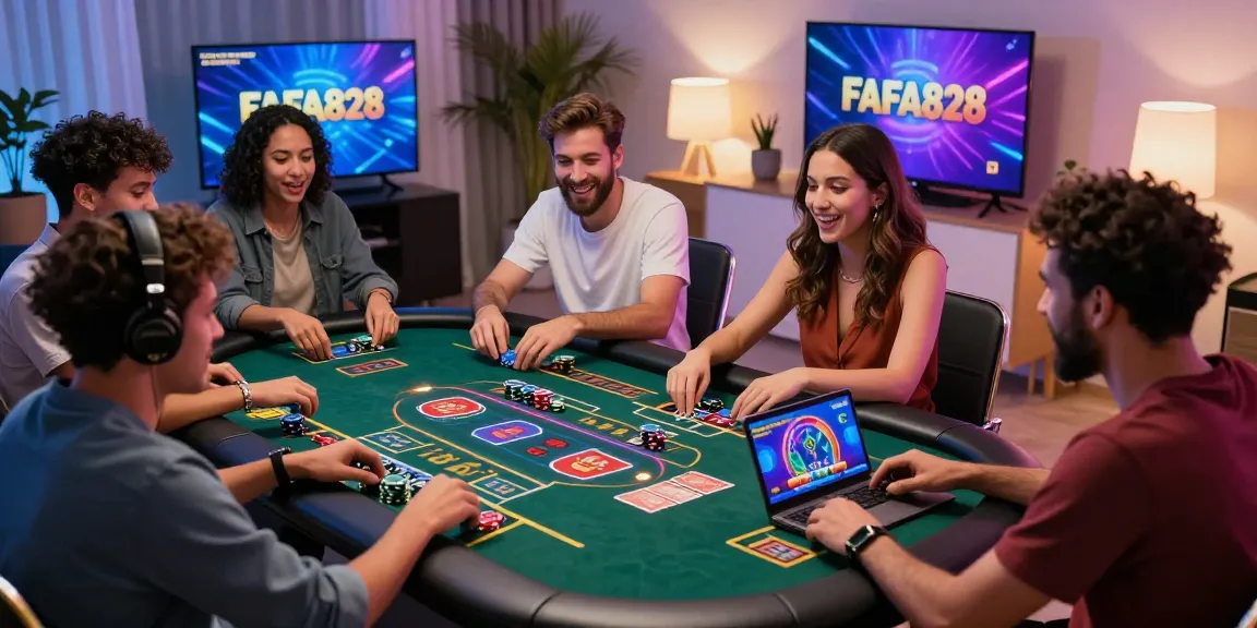 Excited players enjoying FAFA828's live casino games in a modern home setting.